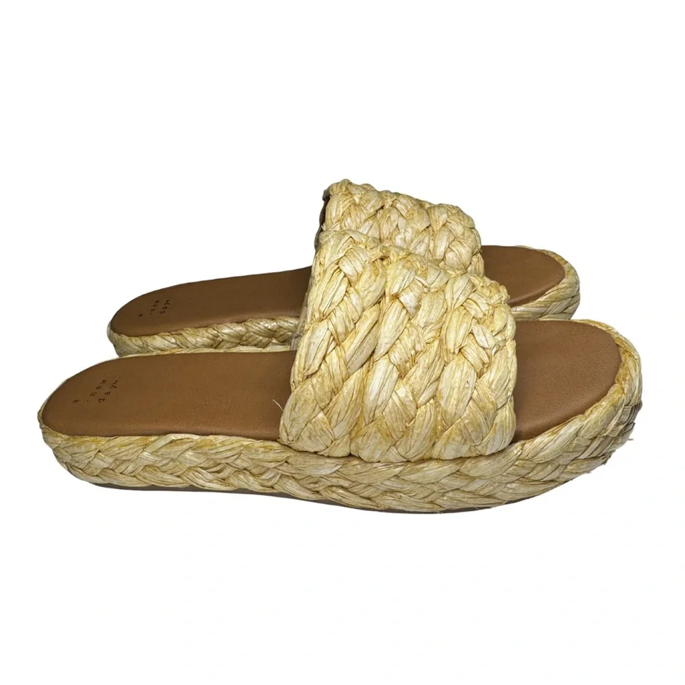 Women's Casey Braided Raffia Platform Slide Sandals A New Day Beige 11 summer